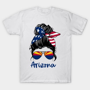 Arizona girl Messy bun , American Girl , Arizona Flag T-Shirt